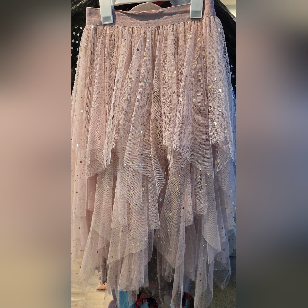 Pink Layered Tulle Skirt W/Gold Stars